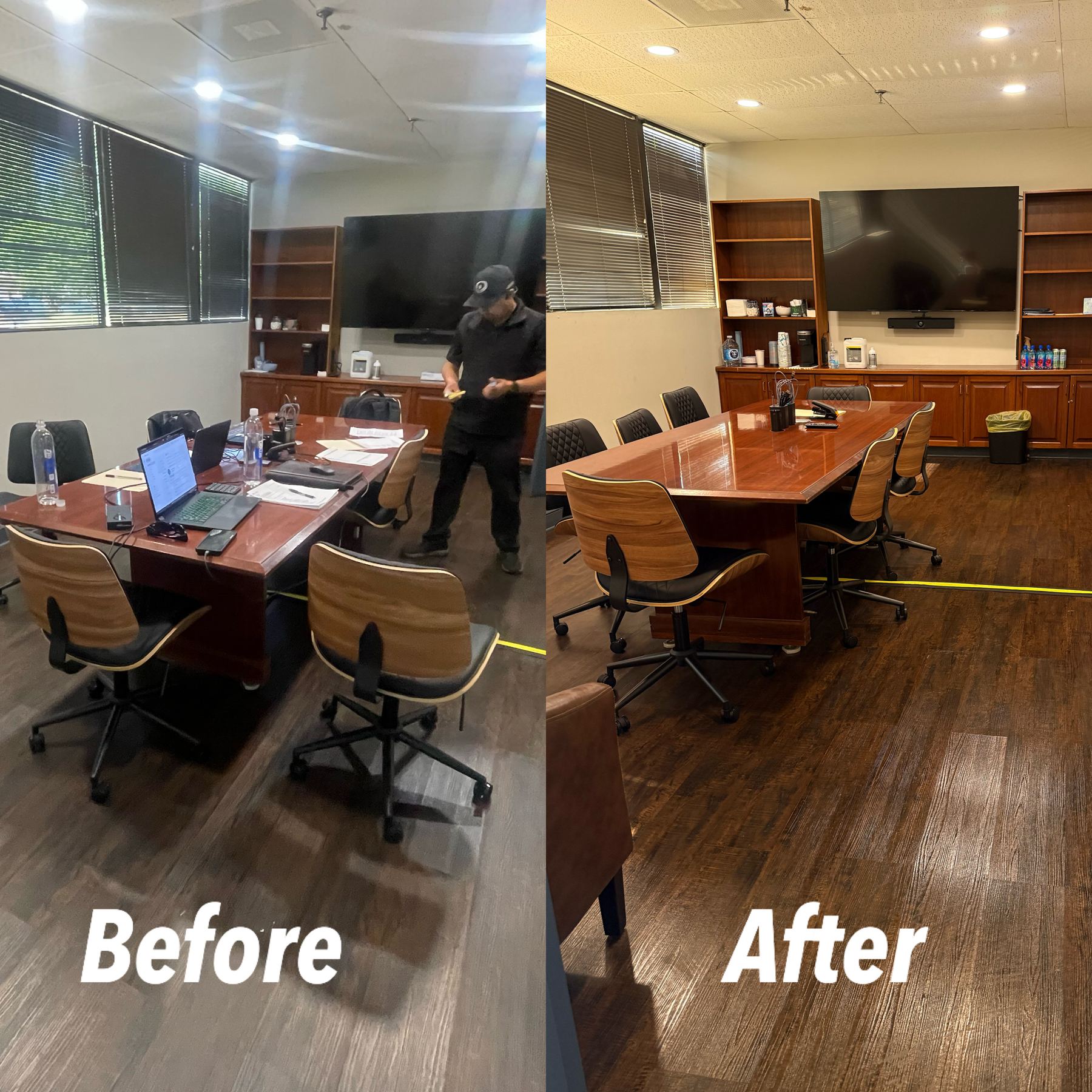 Conference room cleaning before and after