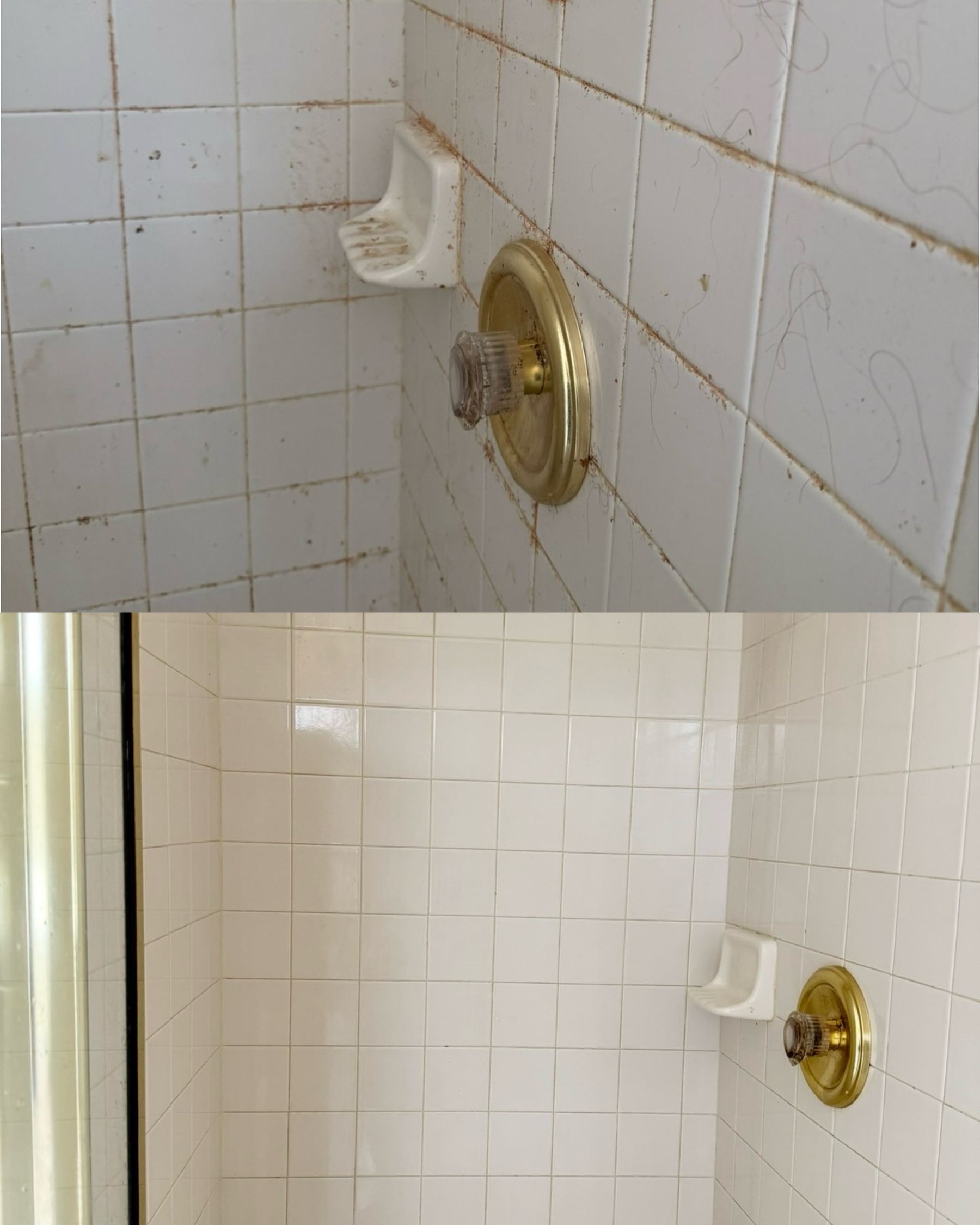 Shower tile & grout, fixture detail